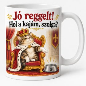   Jó reggelt hol a kajám szolga bögre – reggeli ajándéknak macskaimádóknak