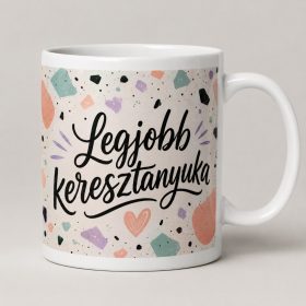 Legjobb keresztanyuka – pasztell terrazzo bögre