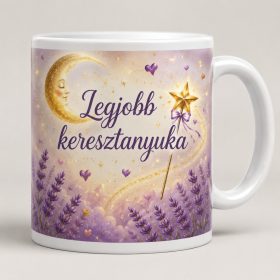 Legjobb keresztanyuka – holdfényes levendulás bögre