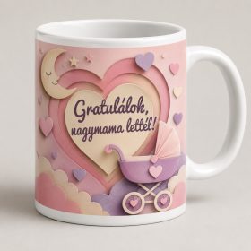   Gratulálok, nagymama lettél – rózsaszín babakocsis bögre