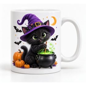   Boszorkány fekete kiscica bögre – Halloweenre macskásoknak