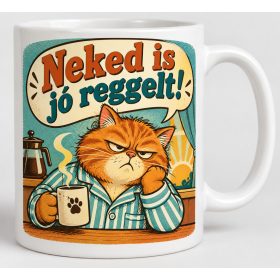   Neked is jó reggelt pizsamás vörös cica névnapi ajándék nőknek