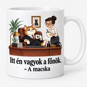   Macska a főnök irodai bögre – munkahelyi ajándéknak macskásoknak