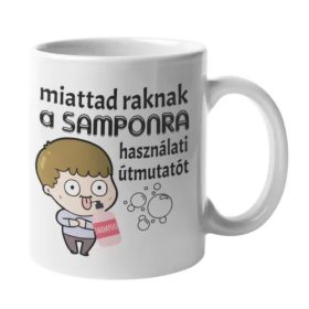   Miattad raknak a samponra hasznáalti útmutatót humoros bögre
