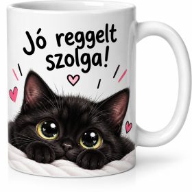   Jó reggelt szolga fekete cica bögre – reggeli ajándéknak macskásoknak