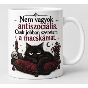   Antiszociális fekete macska bögre – névnapra introvertált macskásoknak