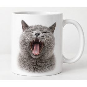 Ásító szürke cica vicces ajándék macskásoknak