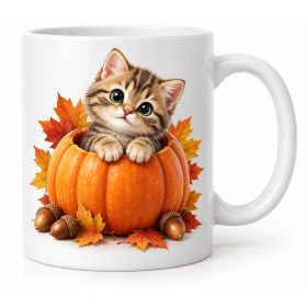   Tökben ülő őszi kiscica bögre – Halloweenre macskásoknak