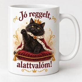   Jó reggelt alattvalóm koronás fekete macska születésnapi ajándék nőknek